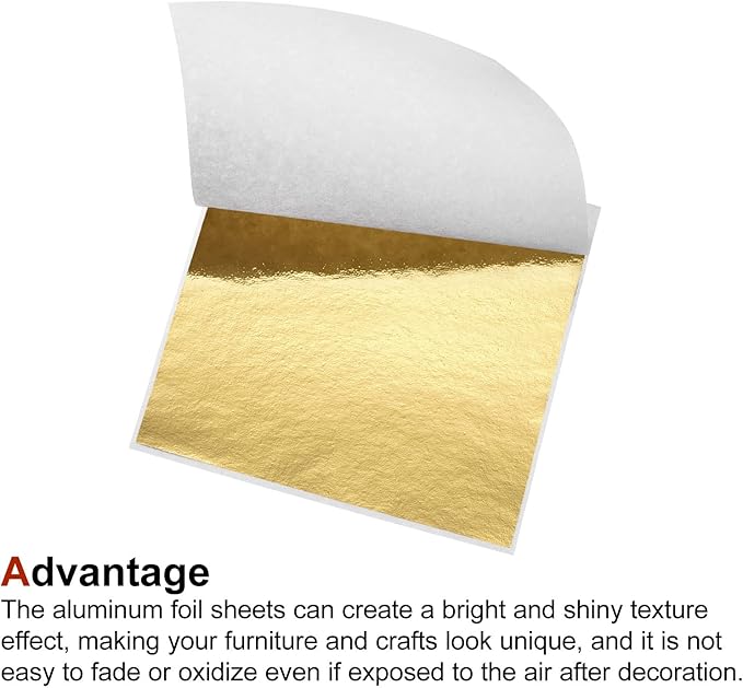 MECCANIXITY Gold Leaf Foil Sheet, Golden Leaf Papers, 3.3 x 3.1inch for Art Decoration, Sculptures, Painting, Pack of 100