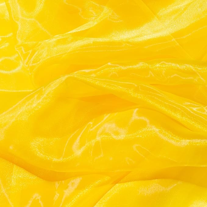 FYNITE Fynite Sheer Organza Fabric | 10 Yards Long | 44'' Wide | Bridal Solid Sheer Organza Bolt for Wedding Dress Fashion Craft Decorations Silky Shiny Sheer Organza (Yellow, 10 Yard)