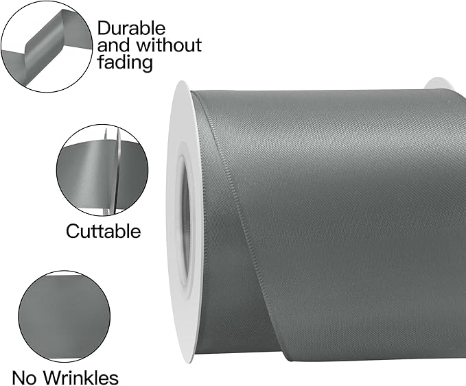 Silver Satin Ribbon 3 Inch X 15 Yards Solid Color Double Faced Ribbons Perfect for Crafts Wedding Decor Bow Making Arts Sewing and More