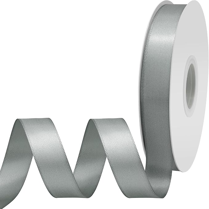Silver Satin Ribbon 3/4" X 50 Yards Solid Color Double Faced Ribbons Perfect for Crafts Wedding Decor Bow Making Arts Sewing and More