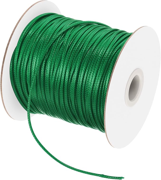 MECCANIXITY Waxed Cord 2mm Waxed Polyester Cord 98 Yard Wax String for Bracelet Making, Necklaces, Beading, Jewelry Making and DIY Crafts(Dark Green)