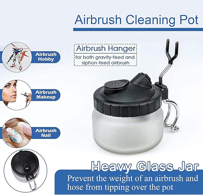 JOYABEST Multi-Purpose AirbrushCleaning Pot Airbrush Washing Tool, Spray Gun CleanerAir BrushGlassJar with Holder Station