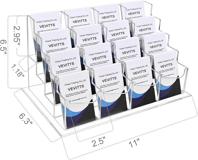 Clear Vertical Business Card Holder for Desk, Office Acrylic Business Card Display Holder Desktop Organizer Storage Cards Holders, Clear 4 Tiers 16 Pockets