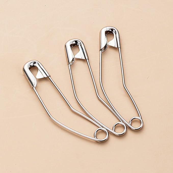 vrupin 100pcs Stainless Steel Curved Safety Pins for Quilting, Safety Pins Bulk Metal Silver Sewing Pins Clothing Clips Tool Decorative Safety pins (2inch)