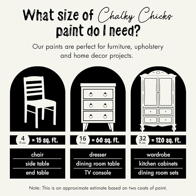 Chalky Chicks All-in-One Chalk Paint for Furniture or Cabinet - 32 Fl Oz - Matte Finish Salt Flats (Off White) for Metal, Wood Furniture Paint - No Sanding All-in-One for Home Decor & Crafts, USA Made