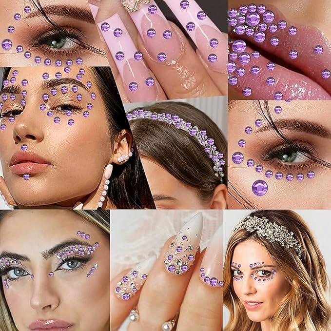 3090 Pcs 4 Sheets Rhinestone Stickers 3/4/5/6 mm Self Adhesive Craft Rhinestones Gems for Face Eyes Makeup Hair Body (Lightpurple-3/4/5/6mm)