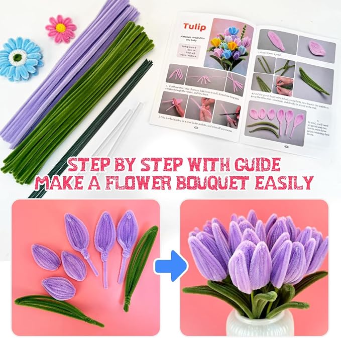 IOOLEEM Pipe Cleaners, 480pcs Purple Lavenders, Flower Making Kit, Arts and Craft Supplies, Ideas for Art Project Activity.