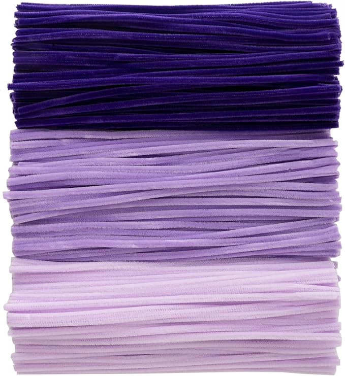 Caydo 300 Pieces Purple Pipe Cleaners, Thick Fluffy Chenille Stems, Pipe Cleaner Crafts for Arts & Crafts, Perfect for Making Animals, Flowers, and Festive Decorations