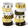 Whaline 12 Rolls Bee Washi Tape Foil Gold Honey Bee Washi Masking Tape 15mm Wide Bumblebee Honeycomb Daisy Print Decorative Adhesive Masking Tape for Scrapbook Gift Wrapping DIY Art Crafts