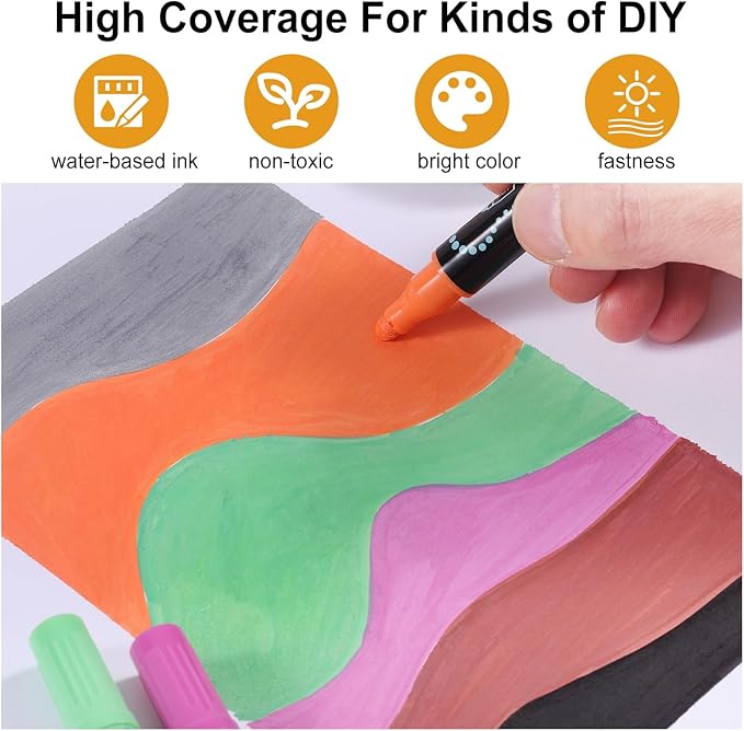 60 Colors Waterproof Dual Tip Acrylic Paint Markers, Dot & Fine Tip Premium Coloring Markers Set for Rock, Glass, Wood, Ceramic Surfaces and DIY Crafts Making Art Supplies