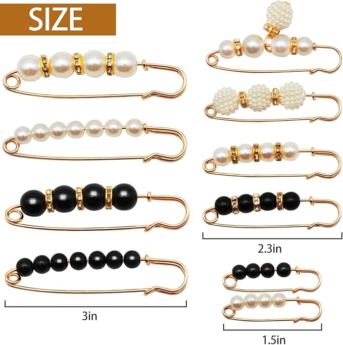 Safety Pins Assorted, Bulk Large Safety Pins with Pearls for Clothes(Pearl Brooch 10 PCS)