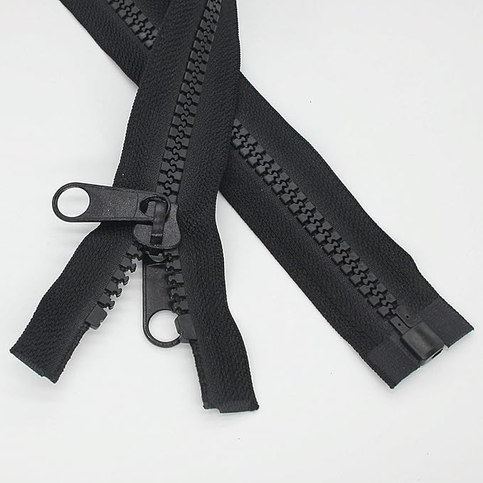 Leekayer 2PCS #10 84 cm Heavy Duty Zippers for Sewing Separating Large Plastic Zippers Black Tape with Double Pull Tab Slider, Sleeping Bag, Boat, Canvas, Cover, Trampoline, Dog Bed,Tent (33" 2pcs)