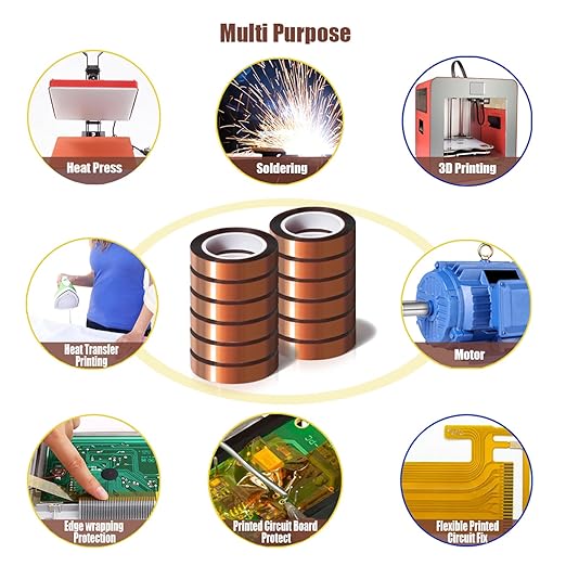 12 Rolls 10mm x16m(52FT) Heat Tape High Temperature Heat Resistant Tape Heat Transfer Tape for Heat Sublimation Press Vinyl,No Residue