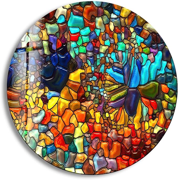 My Photostation.com 15.8''(40cm) Diameter Red Mosaic Round Glass Wall Art Tempered Glass Printing Wall Decor Large Wall Art Wall Hangings