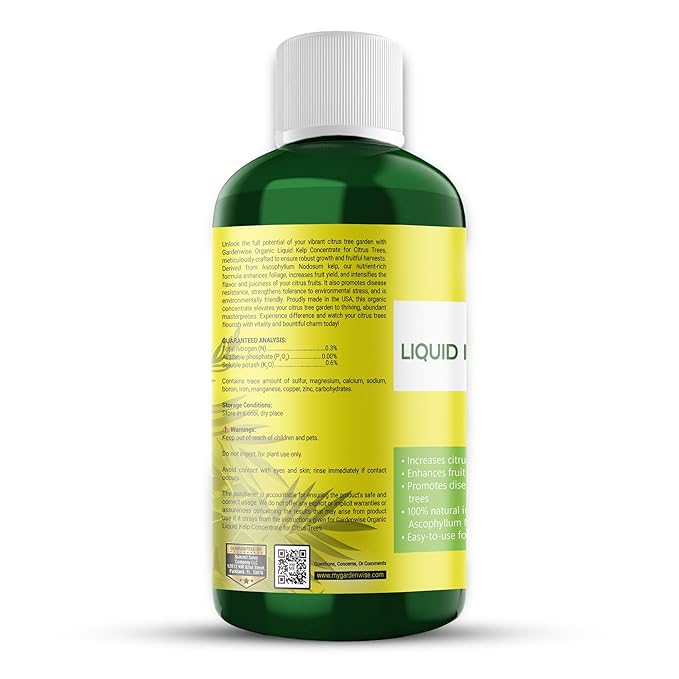 Organic Premium Kelp Seaweed Fertilizer: All-in-One Citrus Tree Fertilizer for Meyer Lemon, Lime, and Other Fruiting Trees - Liquid Plant Food for Potted & Outdoor Citrus Trees (16 OZ)
