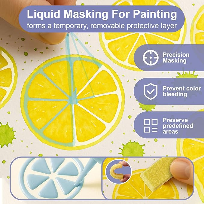 1DFAUL 60ml Masking Fluid for Watercolor Painting, Art Watercolor Masking Fluid Precise White Space, Easy Peel-Off, Water Based Latex, for Artists, Beginners, DIY Canvas Protection (Blue)