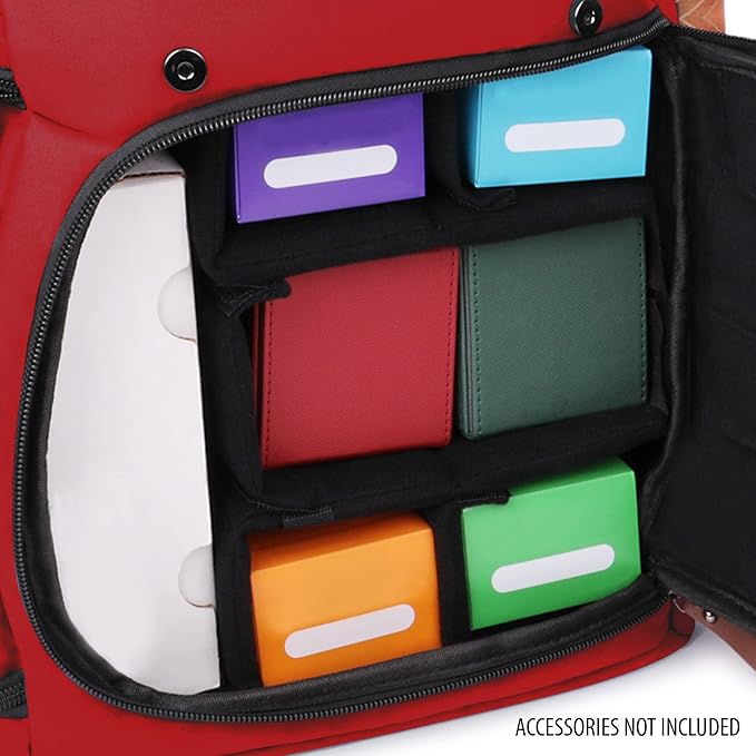 ENHANCE Designer Edition TCG Backpack - MTG Deck Bag Card Binder Space, TCG Deck Box Storage, MTG Playmat Holder - Card Storage Compatible with Magic the Gathering, Pokemon, Lorcana (Canvas Red)