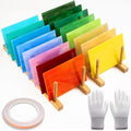 16 Sheets 4x6 in Iridescent Stained Glass Sheets, Glass Cathedral Art, Mosaic Glass, Supplies with Copper Foil Tape and Gloves for DIY (Opaque)