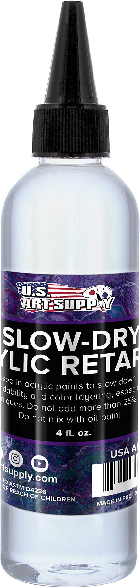 U.S. Art Supply Acrylic Retarder Liquid - 4-Ounce - For Slowing Dry Times of Acrylic Paint for Pouring - Gives you more working time with your Pour