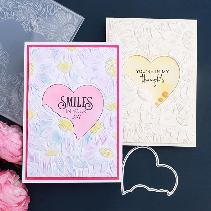 BAOFALI 3D Embossing Folder for Card Making Heart Leaves Background Plastic Textures Fades Embossing Folder Template for Paper Crafting Handmade Crafts Wedding Valentine's Day Scrapbook Card Decorati