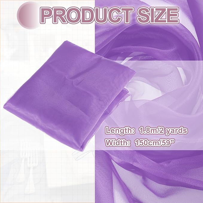 MECCANIXITY Iridescent Sheer Organza Fabric, 2 Yards x 59 Inches Solid Holographic Shiny Fabric Organza Cloth for Wedding, Curtains, Costume, Photo Background, Light Purple