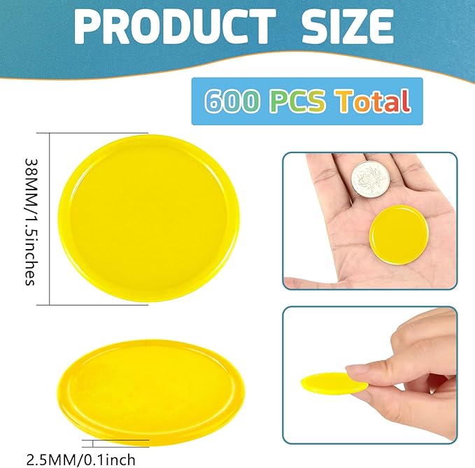 Coopay 1 1/2 Inches Plastic Poker Chips Learning Counters Disks Bingo Chip Counting Discs Markers for Math Practice and Poker Card Game Tokens, Teaching Rewards, 200 Pieces (Yellow)