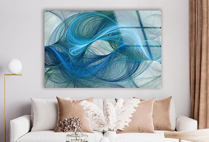 My Photostation.com 20Wx14H'' Blue Energy Abstract Wall Art – Fluid Motion Glass PrintTempered Glass Printing Wall Decor Large Wall Art Wall Hangings