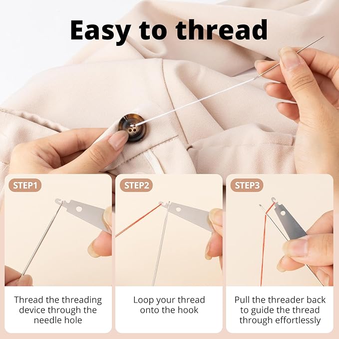 37 Pcs Big Eye Steel Sewing Needles Kit - Stainless Steel Needles for Hand Sewing Kit with Thread Ripper, Needle Threaders, Threads and Thimbles