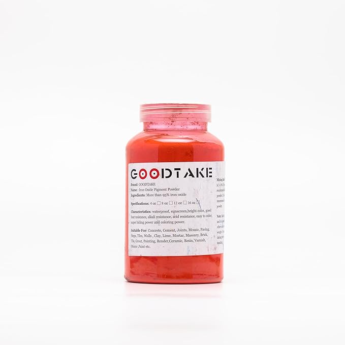 GOODTAKE Concrete Pigment, Red Iron Oxide Pigment Powder, Concrete Cement Dye Color Pigment for Pastel Tile Paint Concrete Cement Mortar Grout (Red, 8 oz)