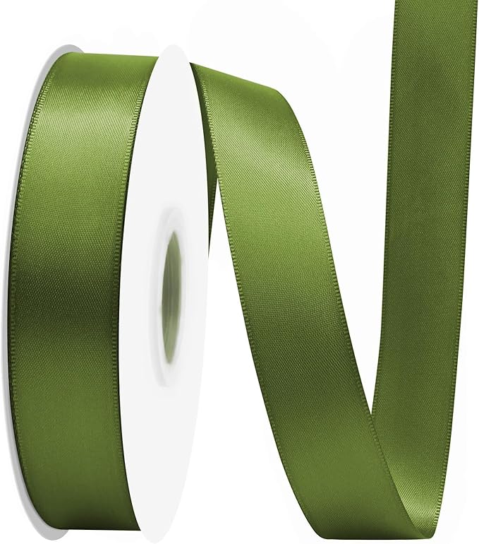 Moss Satin Ribbon 7/8" X 50 Yards Solid Color Double Faced Ribbons Perfect for Crafts Wedding Decor Bow Making Arts Sewing and More