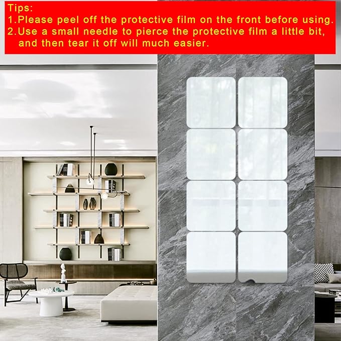 Acrylic Self Adhesive Mirror Sheet for Wall, Plastic Non Glass Sticky Kid Safety Mirror Tiles for Wall Rectangle 12x16 inch 2Pcs