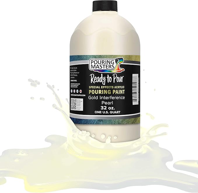 Pouring Masters Gold Interference Pearl Special Effects Acrylic Pouring Paint - Premium 32-Ounce Pre-Mixed Fluid Acrylic Paint - Fluid Art Supplies for Canvas, Wood, Paper, Tile & Rocks