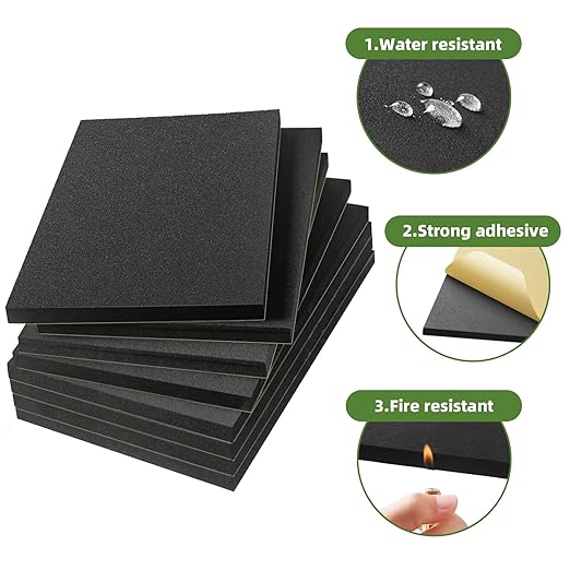 6 Pcs Adhesive Padding, 12in X 8in X 1/2in Closed Cell Foam Sheet, Anti-Slip Neoprene Rubber Pad, 1/2" Thick Sticky Foam, Soundproof and Anti Vibration