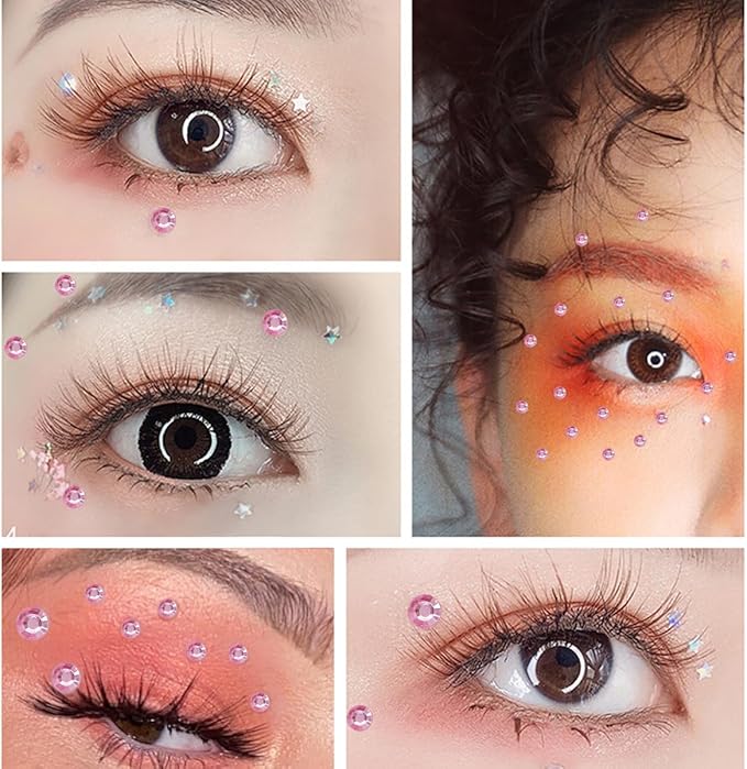 1799 Pcs 4 Sheets Rhinestone Stickers 3/4/5/6 mm Self Adhesive Rhinestones Gems for Face Eyes Makeup Hair Body (pink-3/4/5/6mm)