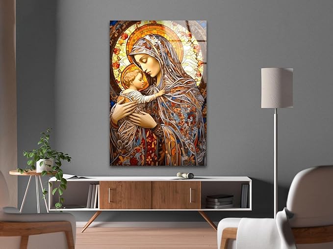 My Photostation.com 40WX60H'' Jesus and Virgin Mary Glass Wall Art Tempered Glass Printing Wall Decor Large Wall Art Wall Hangings