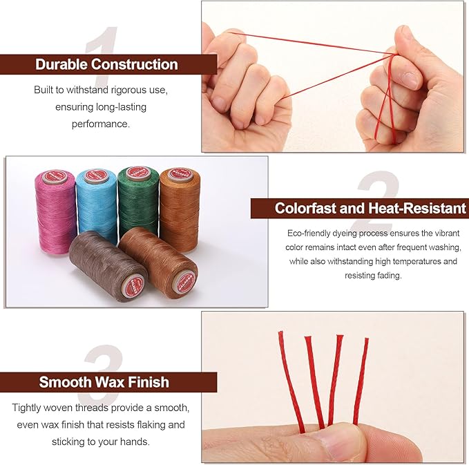 uxcell Flat Leather Sewing Waxed Thread, 140m / 153 Yards Polyester Wax String, 300D Wax Stitching Cord for Leather Crafts, Bookbinding, Bracelets Braided, Brown