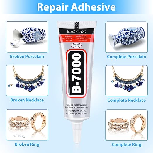 B-7000 Super Adhesive Glue, Industrial Strength B7000 Glues Paste for Rhinestones Crafts, Clothes Shoes, Fabric, Jewelry Making, Cell Phones, Tablet, Wood, Rubber, Leather (2x50 ml/1.68 oz)