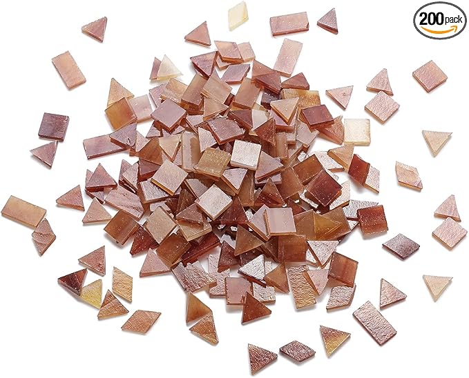 Lanyani Glass Mosaic Tiles for Art Crafts, 4 Shapes Mixed Colorful Tiles Tier, 200 Pieces, Square/Rectangle/Diamond/Triangle, Medium Brown
