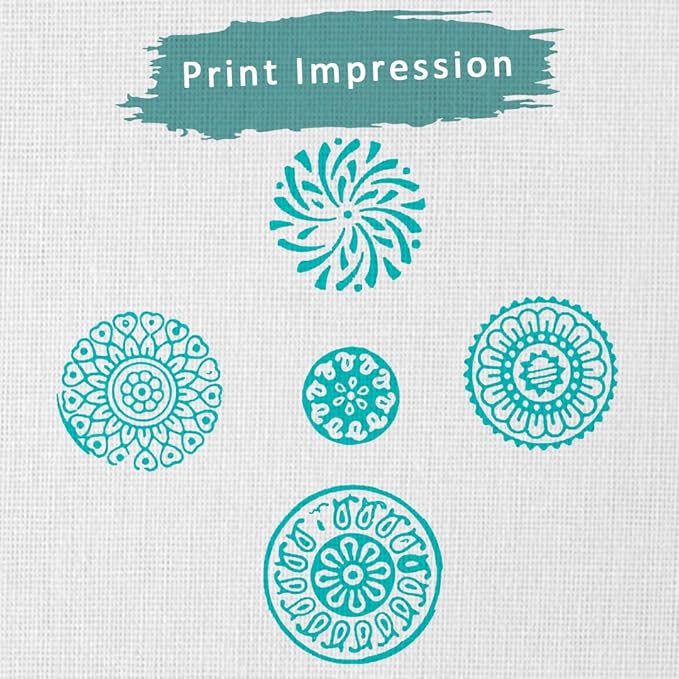 Round Shape Wooden Stamp Block for Block Printing - Handcarved Stamps for Saree Border/Scrapbook/Fabric/Textile/Paper/Clay/Pottery (Set of 5) Hashcart®