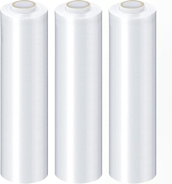 PSBM Stretch Wrap, 4 Pack, 12 Inch x 2000 Feet, 60 Gauge, Clear Plastic Cling, Cast Hand Stretch Film Rolls for Packaging Moving Packing Pallets