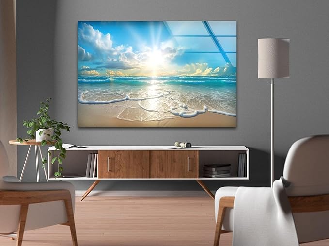 My Photostation.com Round 24'' Beautiful Sunset & Ocean Glass Wall ArtTempered Glass Printing Wall Decor Large Wall Art Wall Hangings