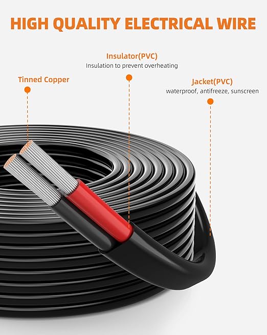 14 Gauge Wire, 14 AWG 2 Conductor Electrical Wire, Flexible/Oxygen-Free Tinned Copper/Stranded PVC 14/2 Cord for Automotive, Marine, LED Strips, Solar, RV, Lighting (50FT)