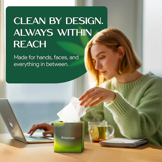Bulk Case: Bamboo Facial Tissue | 3-Ply Strong | Lint-Free, Fragrance-Free | Gentle for Sensitive Skin | BPA & PFAS-Free, FSC Certified | 24 Cube Boxes | PALM NAKI