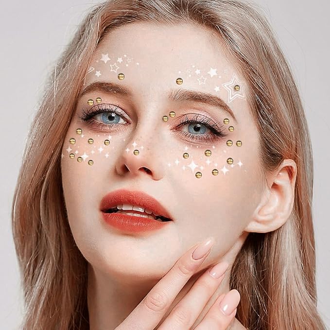 1799 Pcs 4 Sheets Rhinestone Stickers 3/4/5/6 mm Self Adhesive Rhinestones Gems for Face Eyes Makeup Hair Body (Light orange-3/4/5/6mm)