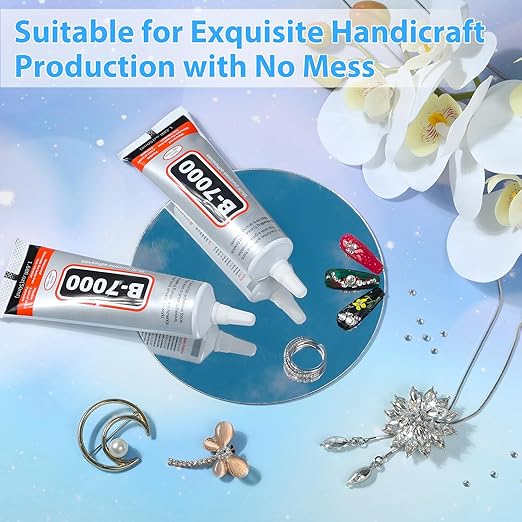 B-7000 Super Adhesive Glue, Industrial Strength B7000 Glues Paste for Rhinestones Crafts, Clothes Shoes, Fabric, Jewelry Making, Cell Phones, Tablet, Wood, Rubber, Leather (2x50 ml/1.68 oz)