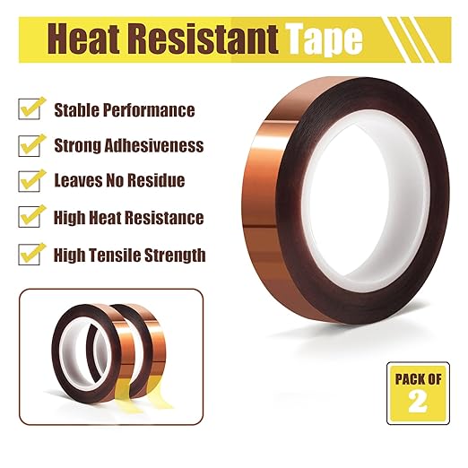 2 Rolls 10mm x16m(52FT) Heat Tape High Temperature Heat Resistant Tape Heat Transfer Tape for Heat Sublimation Press Vinyl,No Residue