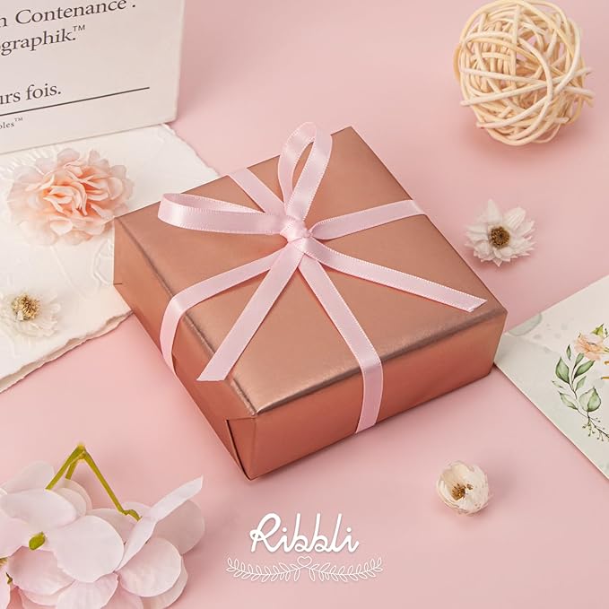Ribbli Light Pink Satin Ribbon,Double Faced Satin 1/4 inch x Continuous 50 Yards,Silver Ribbon Use for Bows Bouquet,Gift Wrapping,Wedding Decoration,Floral Arrangement