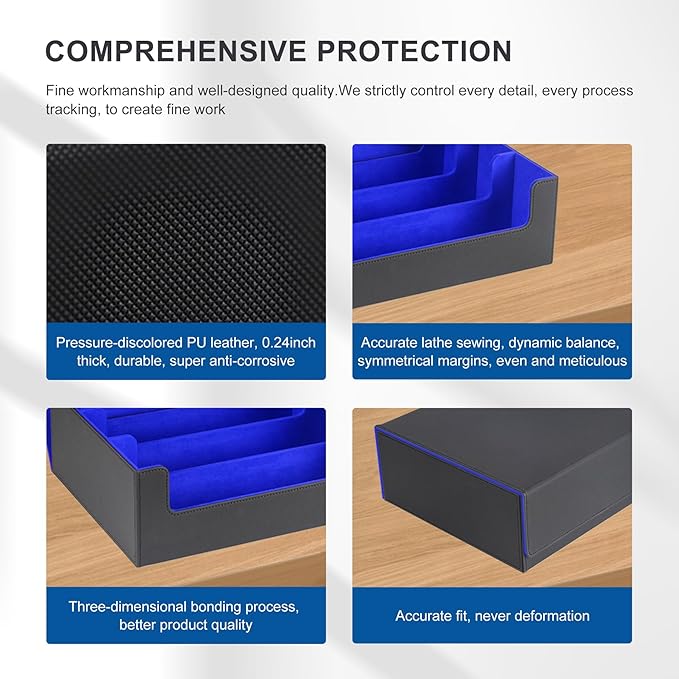 Card Storage Box for Trading Cards，2400+ Leather Magnetic Closure Commander Storage Box,Protectors Fit for YuGiOh, MTG and Sport Cards (Black, blue, 2400+)
