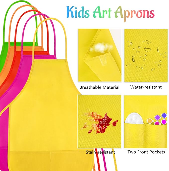NACHLYNN 10/20/30 Pcs Kids Painting Apron Kid Art Aprons Toddler Paint Apron Smock with 2 Pockets for Cooking Painting Craft