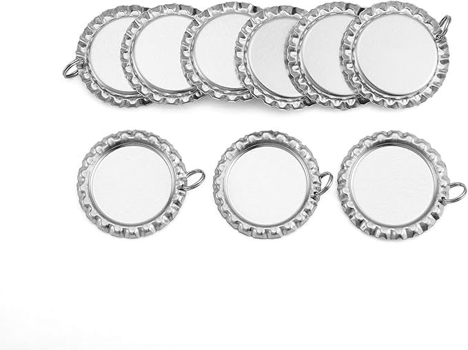 Silver Color Flat Bottle Caps with Holes and Rings – 1 Inch Aluminum Bottle Cap Pendants for DIY Jewelry, Crafts, Keychains – 50 PCS